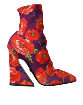 Lila geblümte Stretch-Stiefel aus Jersey