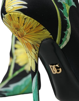 Schwarze Ankle Boots aus Stretch-Jersey mit Blumenmuster