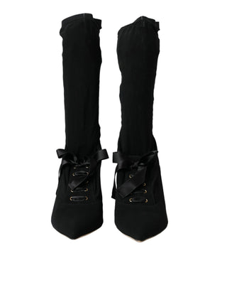 Schwarze Stiletto-Absatzstiefel Wadenhoch