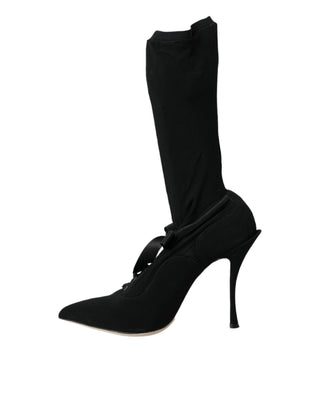 Schwarze Stiletto-Absatzstiefel Wadenhoch