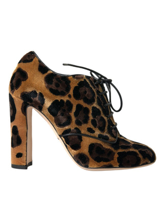 Braune Leopardenhaar Schnürstiefeletten