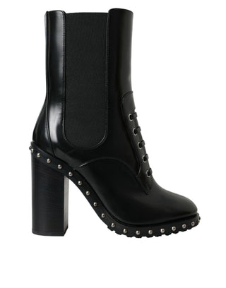 Schwarze Leder-Schnürstiefel mit Nieten