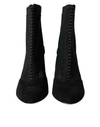 Schwarze Netz-Stiletto-Absatzstiefeletten