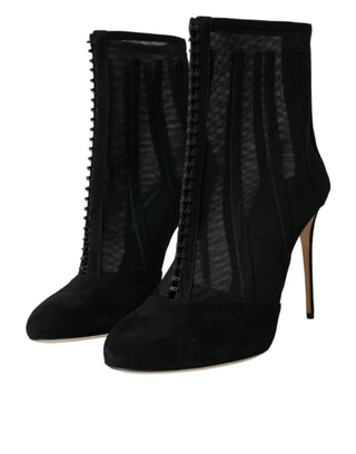 Schwarze Netz-Stiletto-Absatzstiefeletten