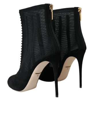 Schwarze Netz-Stiletto-Absatzstiefeletten