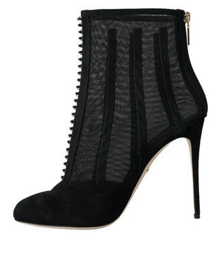 Schwarze Netz-Stiletto-Absatzstiefeletten