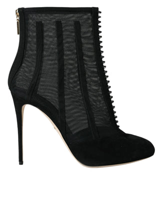 Schwarze Netz-Stiletto-Absatzstiefeletten