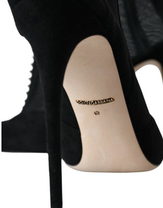Schwarze Netz-Stiletto-Absatzstiefeletten