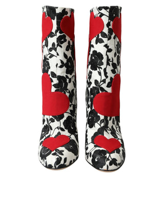 Weiße florale Herzen Lederstiefel