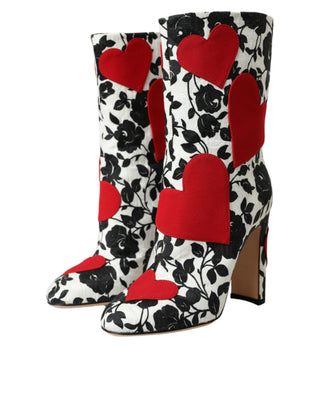 Weiße florale Herzen Lederstiefel