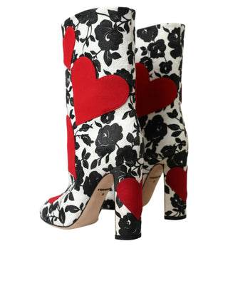 Weiße florale Herzen Lederstiefel