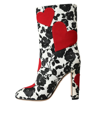 Weiße florale Herzen Lederstiefel