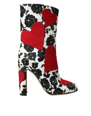 Weiße florale Herzen Lederstiefel