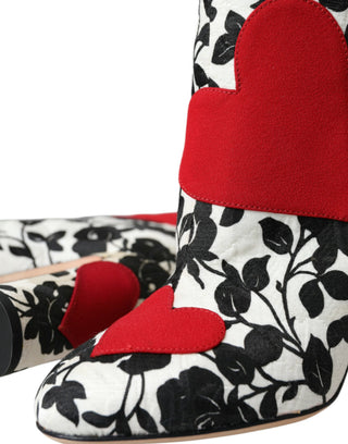 Weiße florale Herzen Lederstiefel