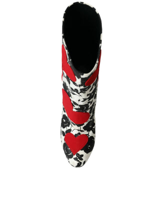 Weiße florale Herzen Lederstiefel