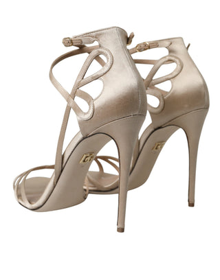 Beige Lederriemen-High-Heel-Sandalen
