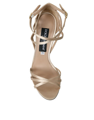 Beige Lederriemen-High-Heel-Sandalen