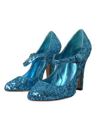 Zapatos Mary Jane de tacón alto con lentejuelas azules