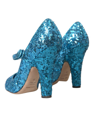 Zapatos Mary Jane de tacón alto con lentejuelas azules