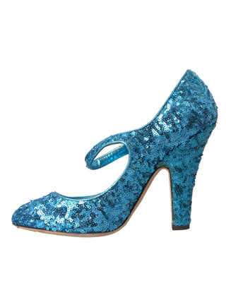 Zapatos Mary Jane de tacón alto con lentejuelas azules