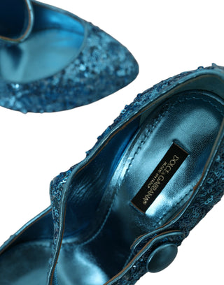 Zapatos Mary Jane de tacón alto con lentejuelas azules