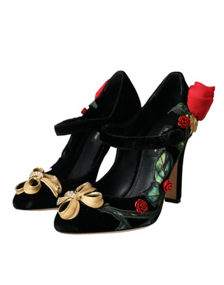 Schwarze Rosen Kristallbrosche Mary Jane Schuhe