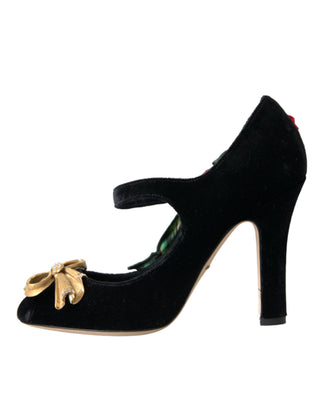 Schwarze Rosen Kristallbrosche Mary Jane Schuhe