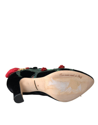 Schwarze Rosen Kristallbrosche Mary Jane Schuhe
