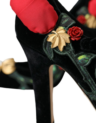 Schwarze Rosen Kristallbrosche Mary Jane Schuhe