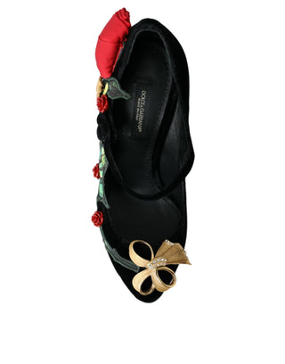 Schwarze Rosen Kristallbrosche Mary Jane Schuhe