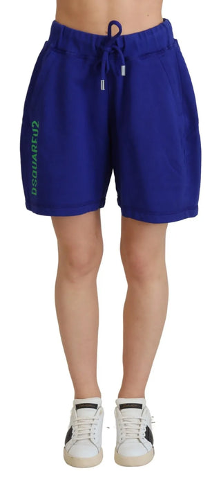 Blaue Logo Baumwoll-Sweatshorts mit hoher Taille