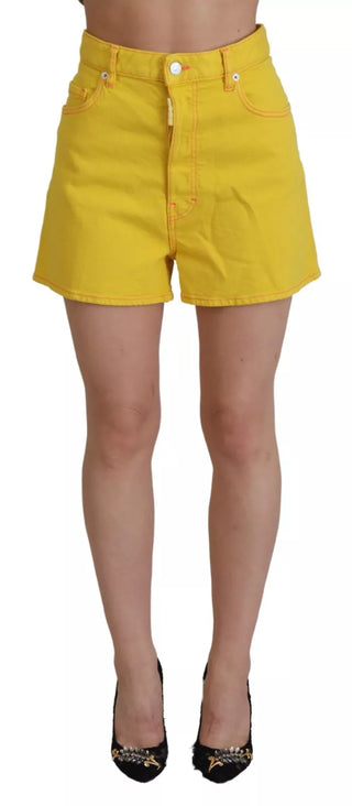 Gelbe Baumwoll-High-Waist-Baggy-Damen-Hotpants-Shorts