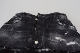 Schwarzer karierter High-Waist A-Linien Jeans-Minirock