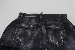Schwarzer karierter High-Waist A-Linien Jeans-Minirock