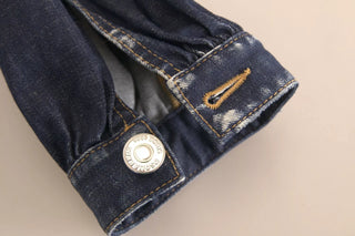 Blaue High Waist Baumwoll Cargo Baggy Jeans