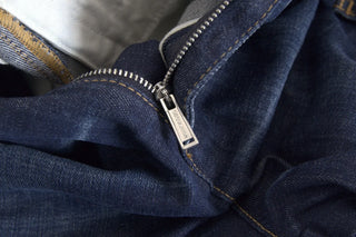 Blaue High Waist Baumwoll Cargo Baggy Jeans