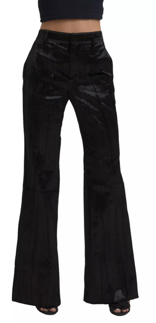 Schwarze Super-Schlaghose aus Viskose mit hoher Taille