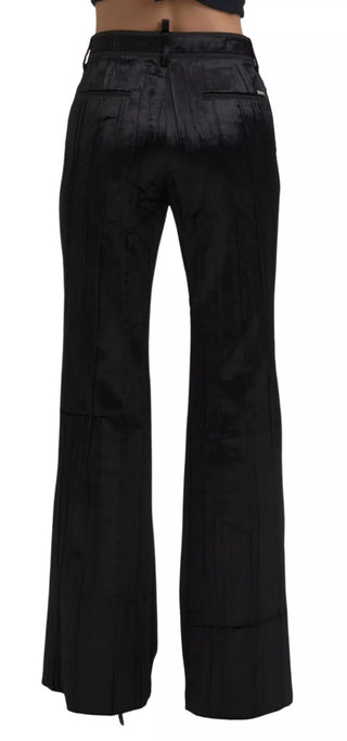 Schwarze Super-Schlaghose aus Viskose mit hoher Taille