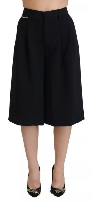 Schwarze hochgeschnittene weite Cropped-Hose