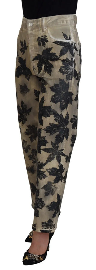 Beige Blätter Baumwoll-High-Waist-Jeans Boston