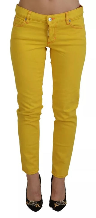 Gelbe Jennifer Jeans aus Baumwolle mit niedriger Leibhöhe und verkürztem Schnitt