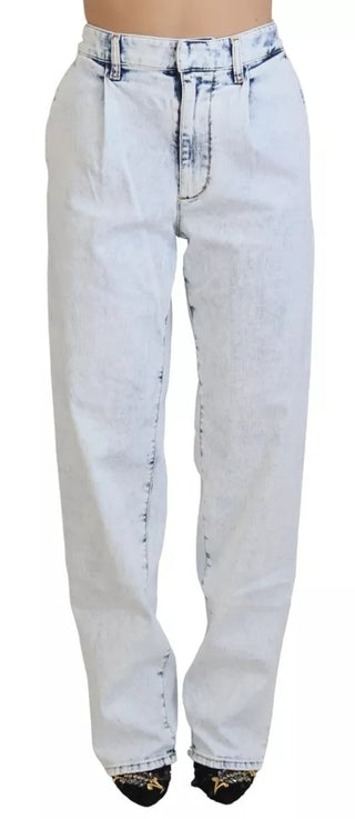Hellblaue High-Waist-Straight-Jeans aus Baumwolle