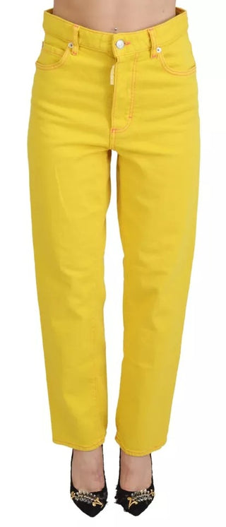 Gelbe Baumwoll-Jeans Boston mit hoher Taille und geradem Bein