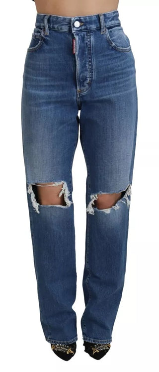 Blaue Used High Waist Straight Jeans