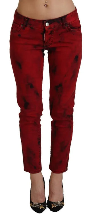 Rote Low Waist Baumwoll-Stretch Röhrenhose