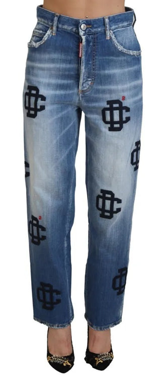 Blaue ausgewaschene High Waist Straight Denim Boston Jeans