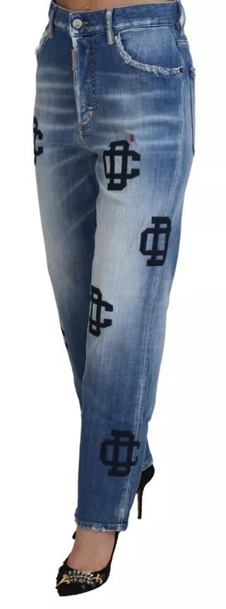 Blaue ausgewaschene High Waist Straight Denim Boston Jeans