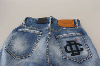 Blaue ausgewaschene High Waist Straight Denim Boston Jeans