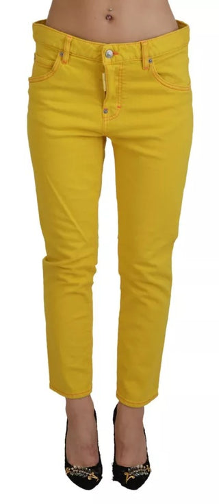 Gelbe Baumwoll-Low-Waist-Crop-Jeans für coole Girls