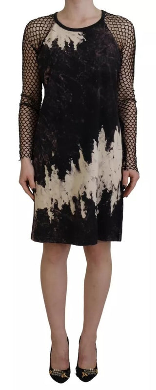 Schwarzes Batik-Mesh-Langarm-Kleid aus Baumwolle